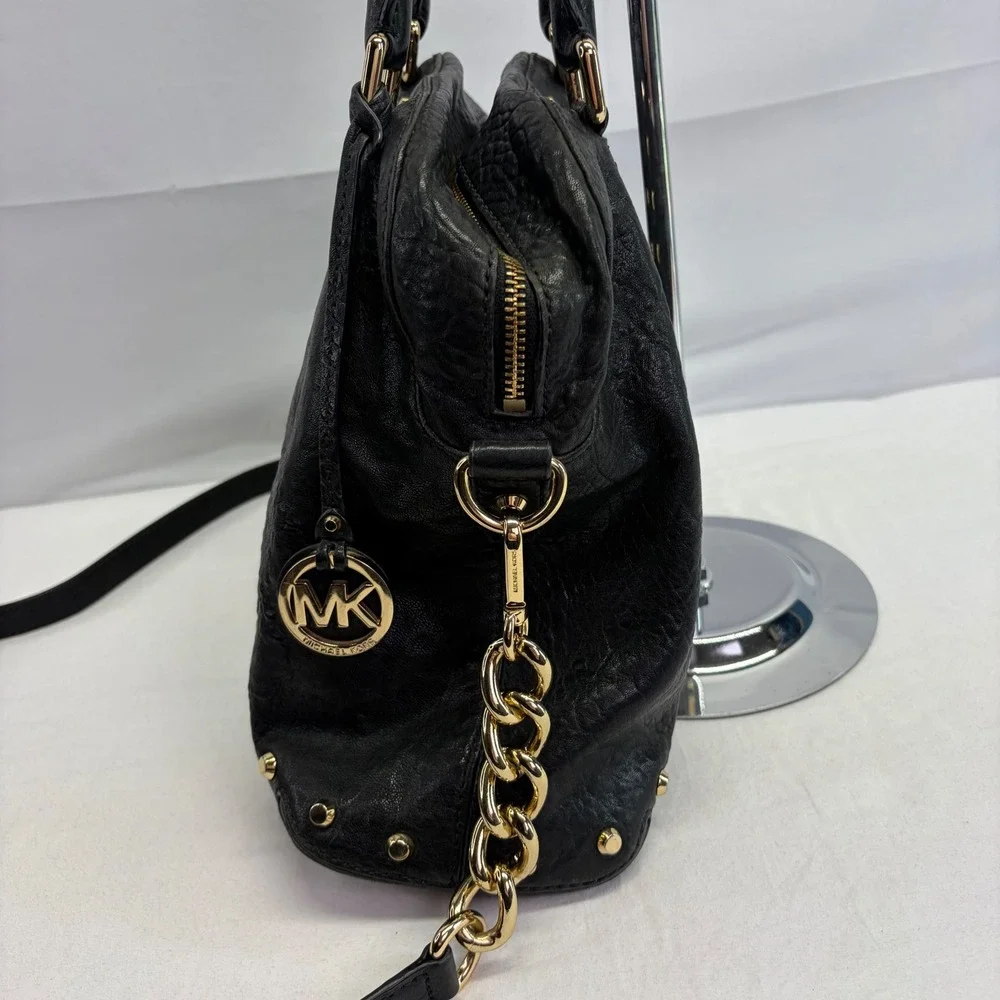 Michael Kors Handbag Uptown Astor Satchel Handbag Black Studded Leather Edgy